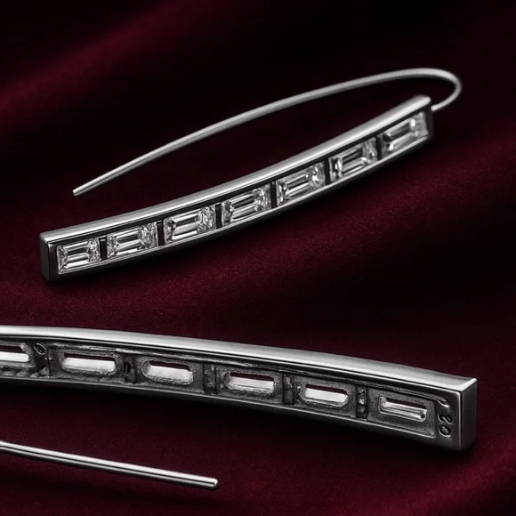 2.9 Ct Genuine White Topaz Curved Threader Earrings in 14k Gold & .925 Sterling - Picture 2 of 5